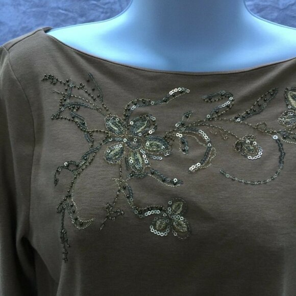 LAUREN RALPH LAUREN Brown Beaded Embellished Knit - Picture 3 of 5